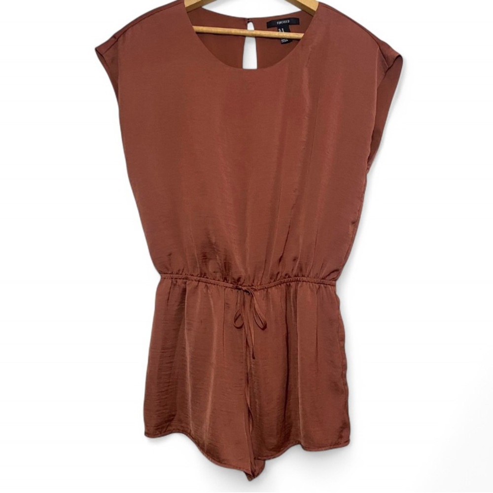 Forever 21 Romper Womens Sz M Burnt Orange Sleeveless Open Back One Piece Casual
